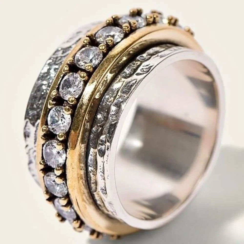 Retro Gold & Silber Ring mit Inlaid Zirconia