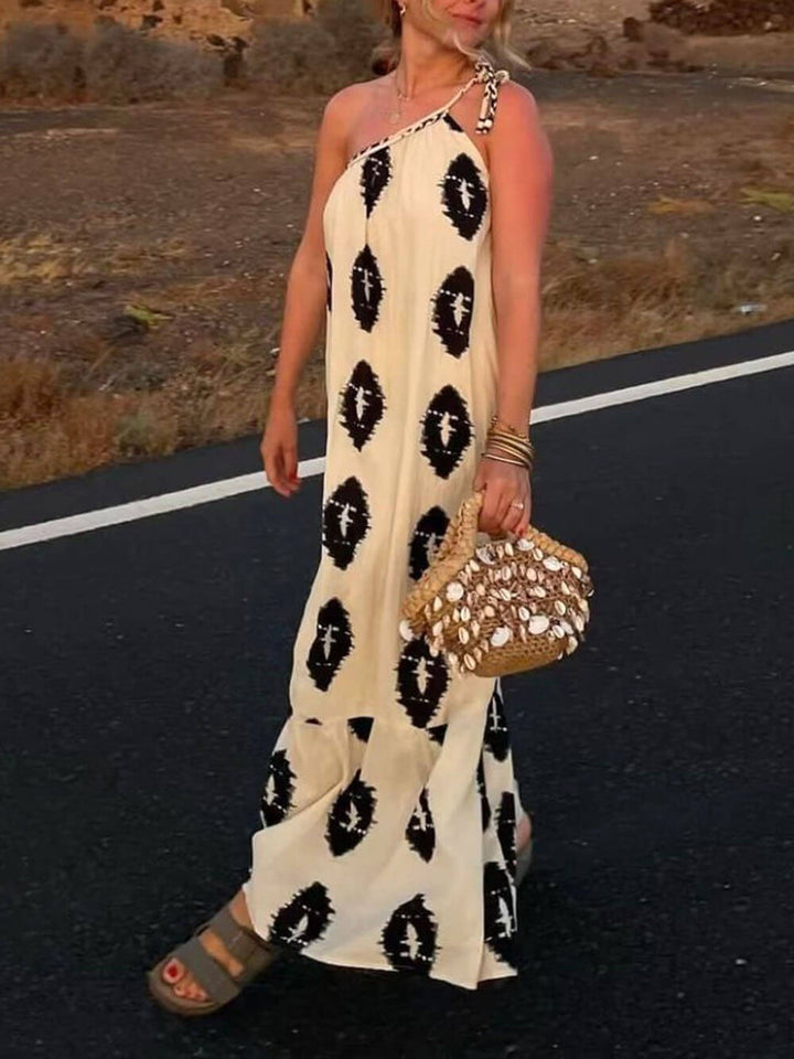 Meilani – Sonniges ethnisches Druck-Maxikleid mit one-Shoulder