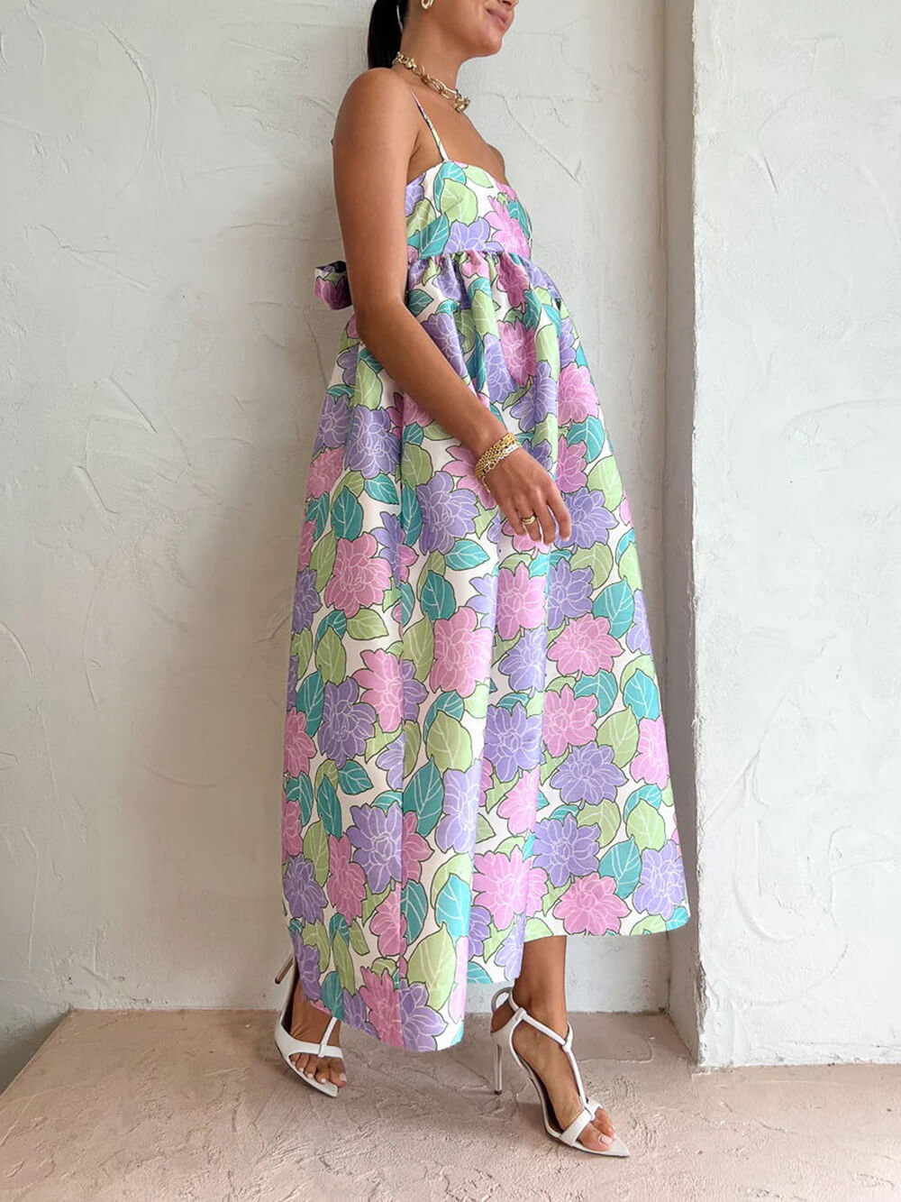 Loreva - Bedrucktes trägerloses Rüschenkleid