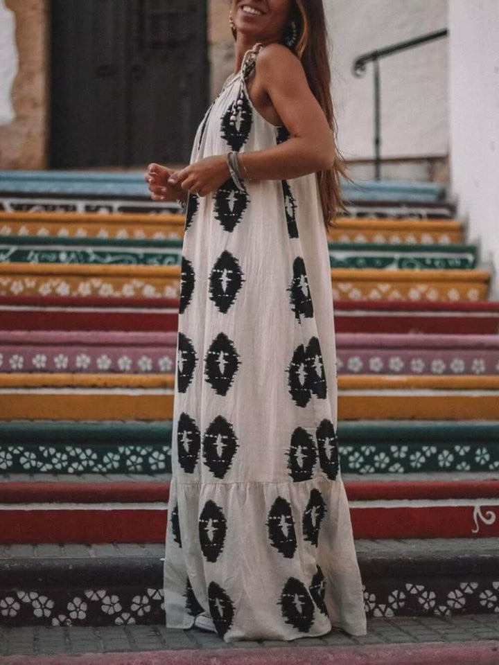 Meilani – Sonniges ethnisches Druck-Maxikleid mit one-Shoulder