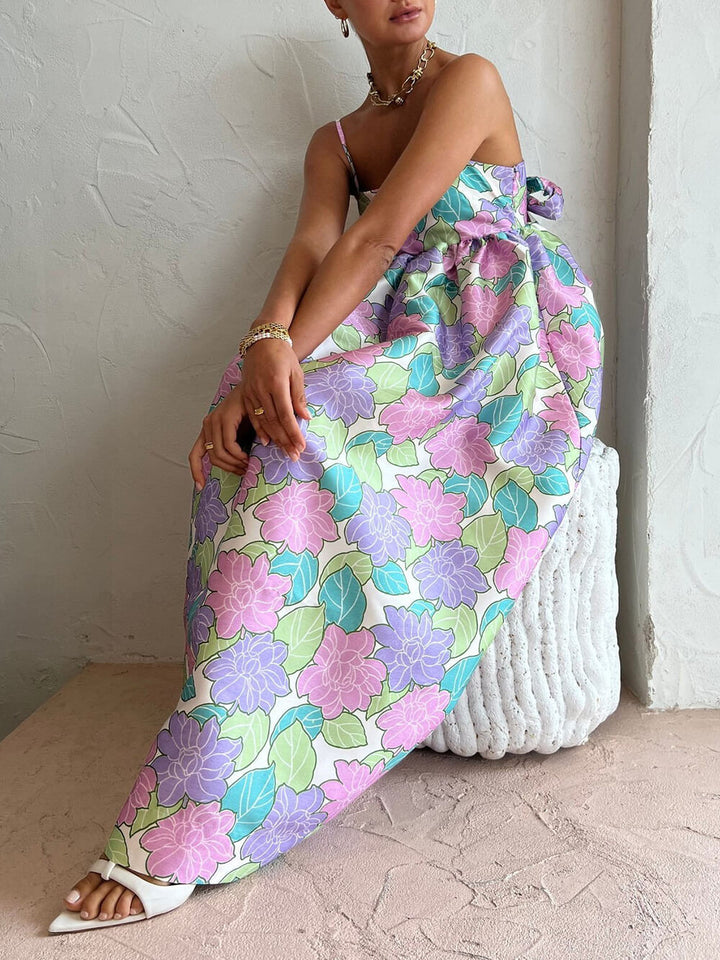 Loreva - Bedrucktes trägerloses Rüschenkleid
