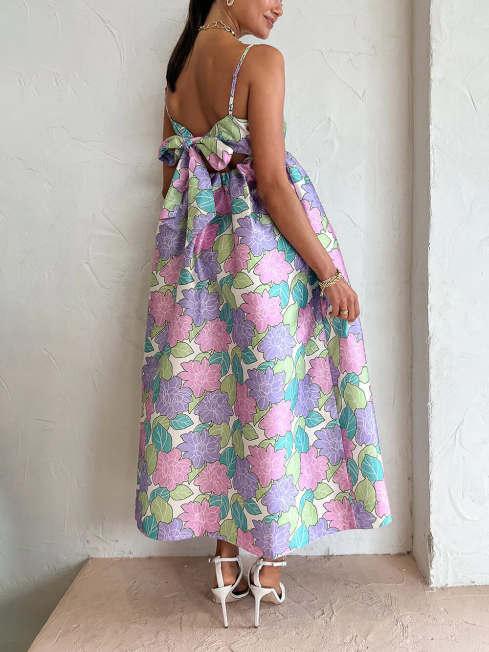 Loreva - Bedrucktes trägerloses Rüschenkleid