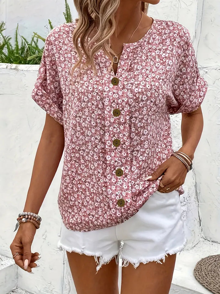 Cindy™ | Bluse mit floralem Druck und abgestepptem Kragen