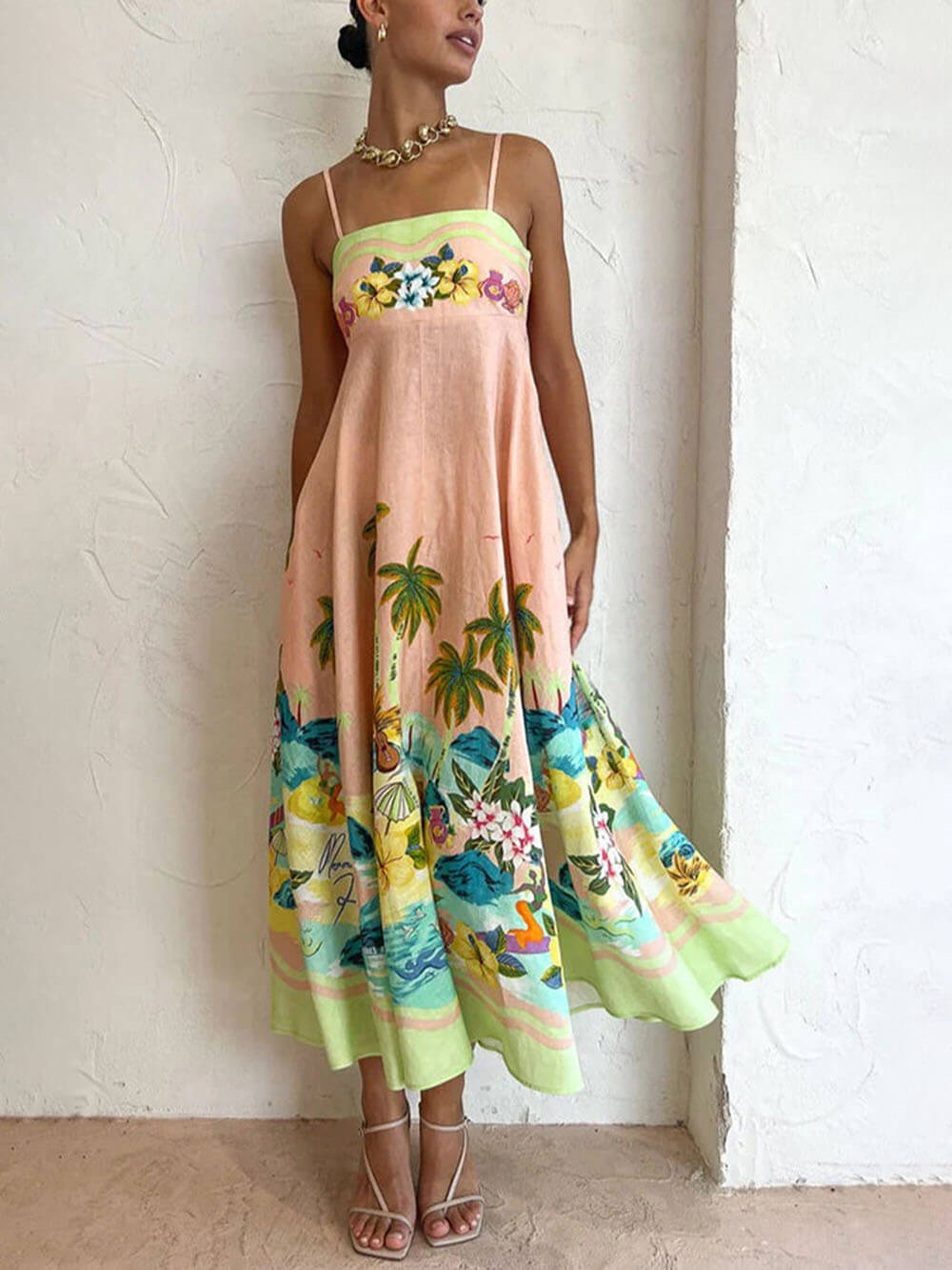 Sahira - Sling bedrucktes legeres Midi-Kleid