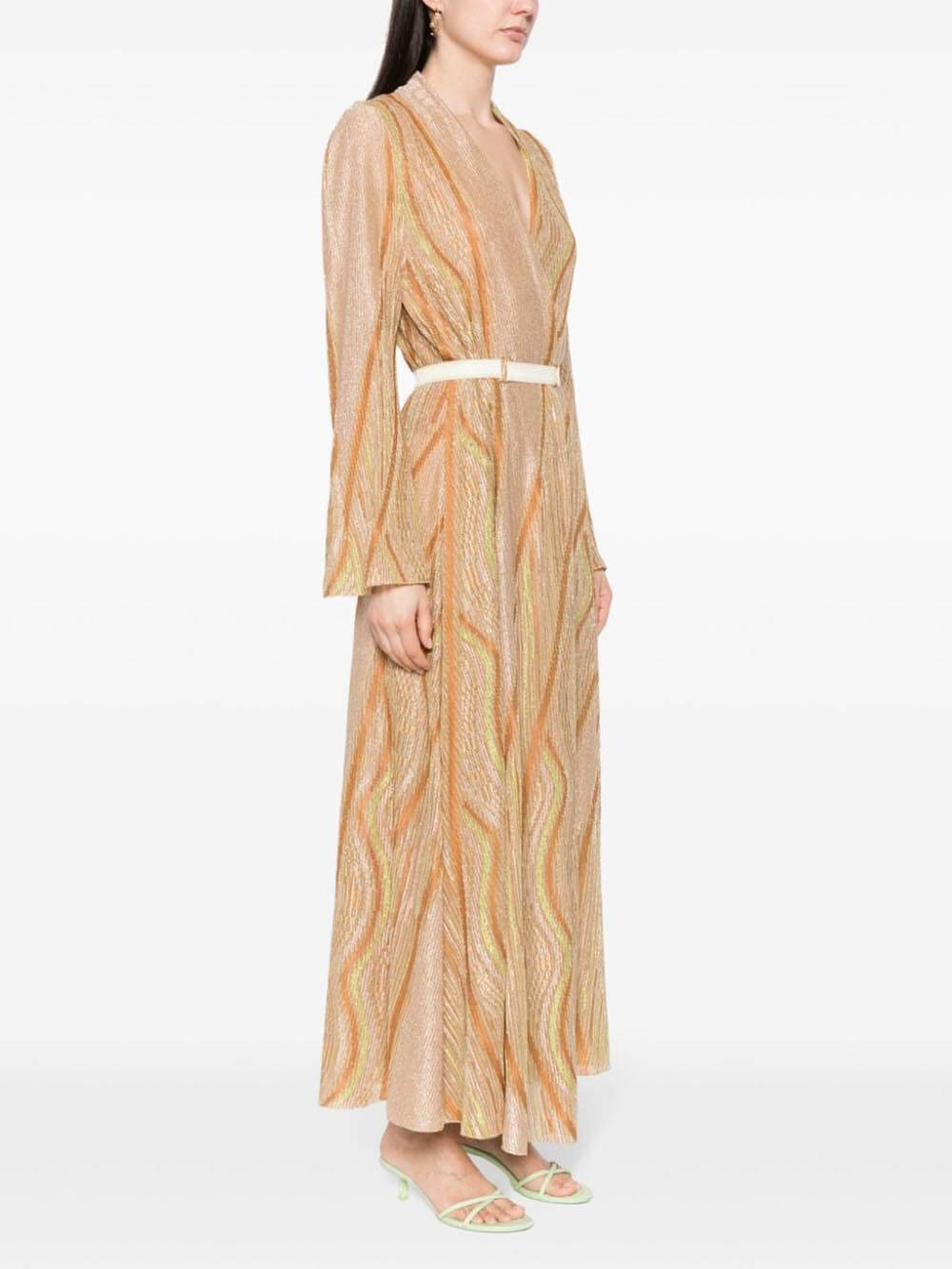 Elowra - Lockeres Maxikleid mit welligem gestreiftem Cardigan und Druck