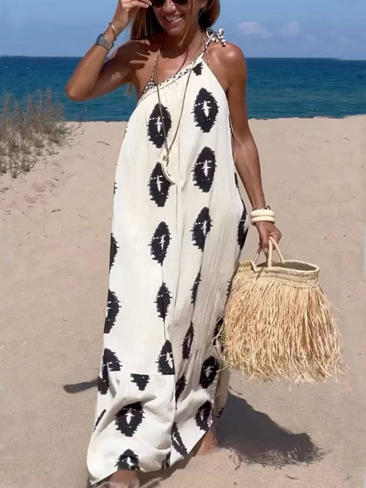 Meilani – Sonniges ethnisches Druck-Maxikleid mit one-Shoulder