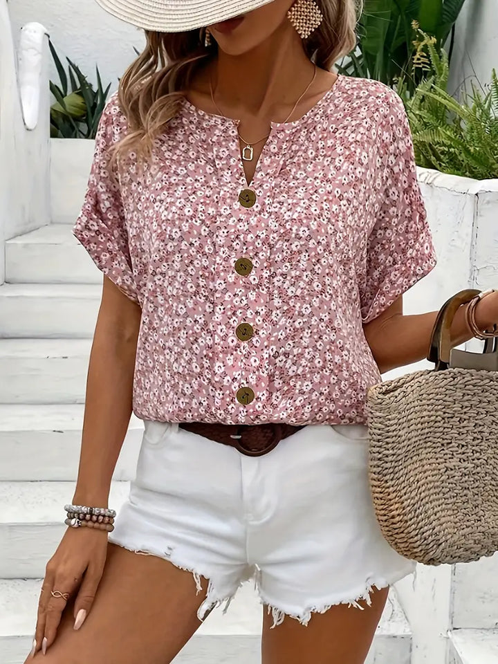 Cindy™ | Bluse mit floralem Druck und abgestepptem Kragen