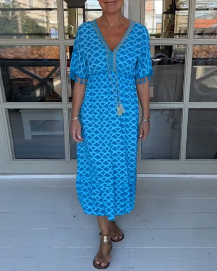 Alisette - Freizeitkleid mit V-Ausschnitt und Print