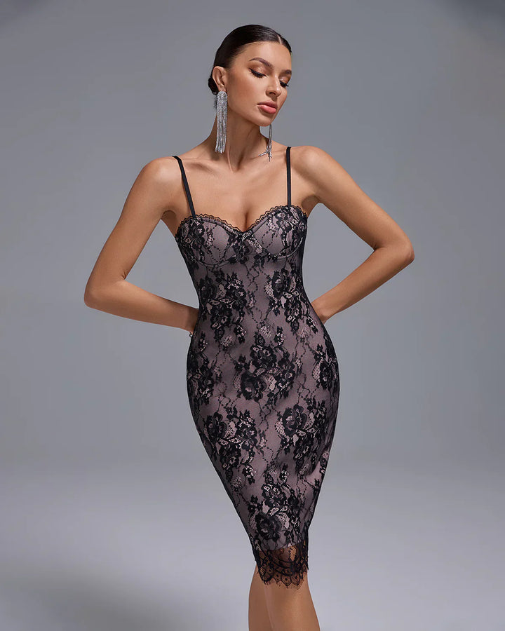 Mala-  Spitzen-Schnür-Midi-Bandkleid