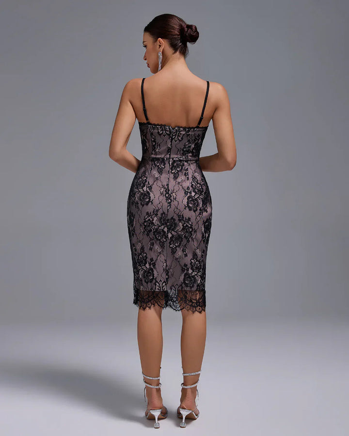 Mala-  Spitzen-Schnür-Midi-Bandkleid