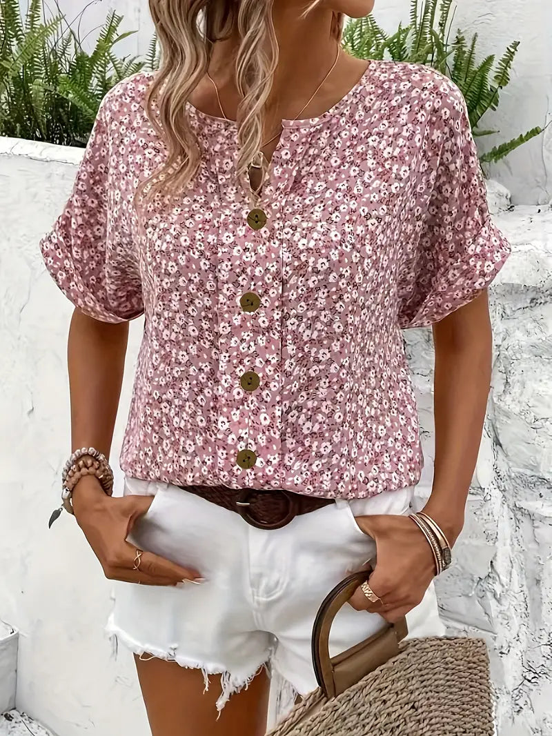 Cindy™ | Bluse mit floralem Druck und abgestepptem Kragen