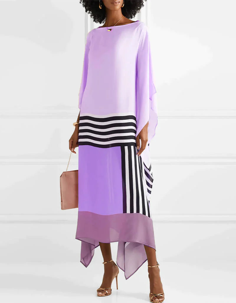 Shraddha - Gestreiftes Patchwork Kleid Mit Druck