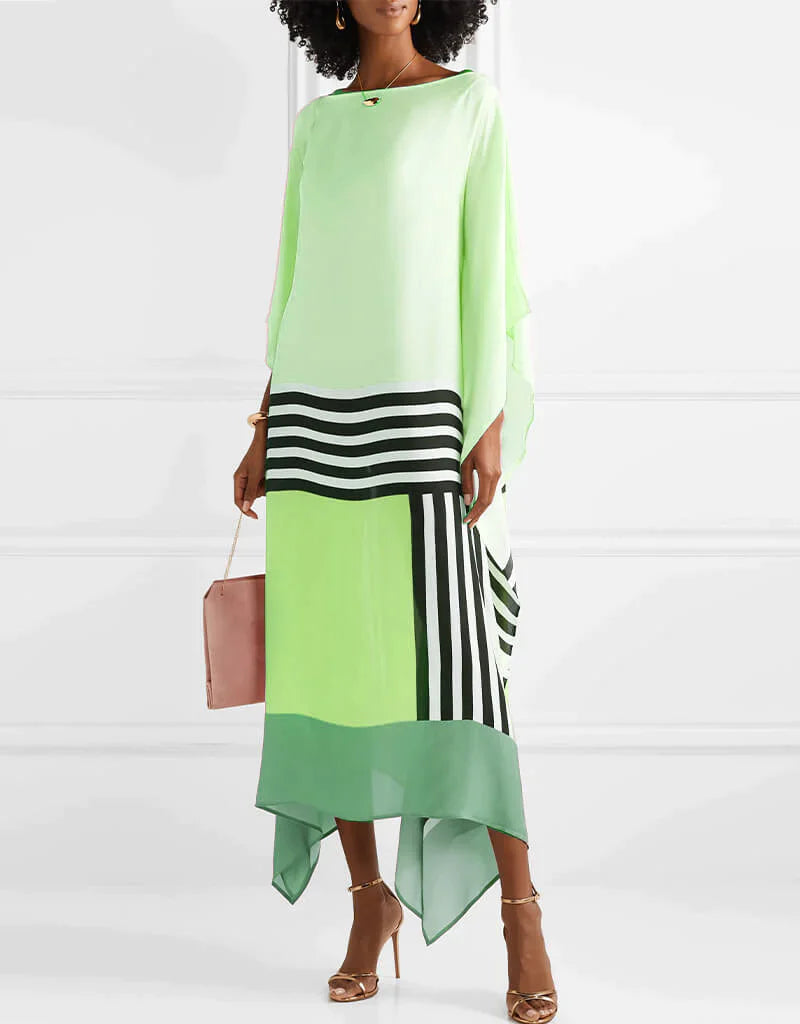 Shraddha - Gestreiftes Patchwork Kleid Mit Druck
