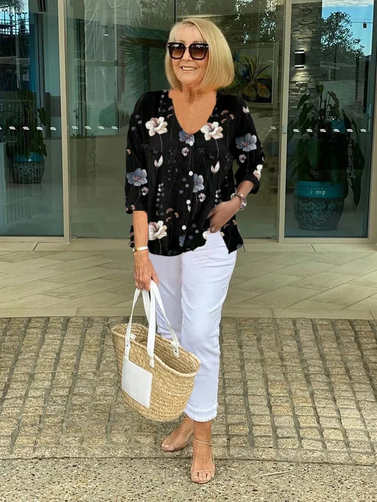 Barbara™ | Baumwolle und Leinen Floral Top