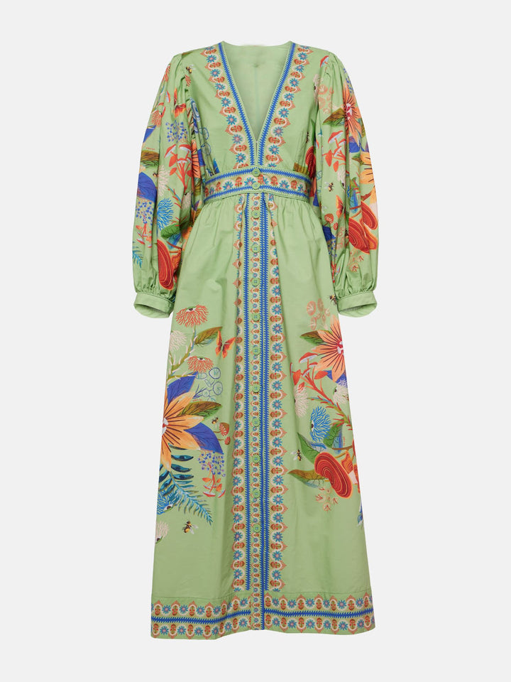 Anelie - Zierliches Blumen-Midi-Kleid mit V-Ausschnitt und einfacher Knopfleiste