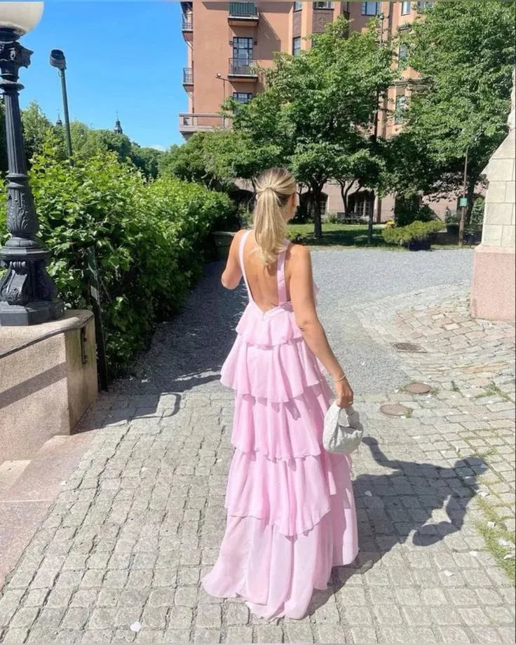 Roux - Rüschensooßes Rückenfreies Maxikleid