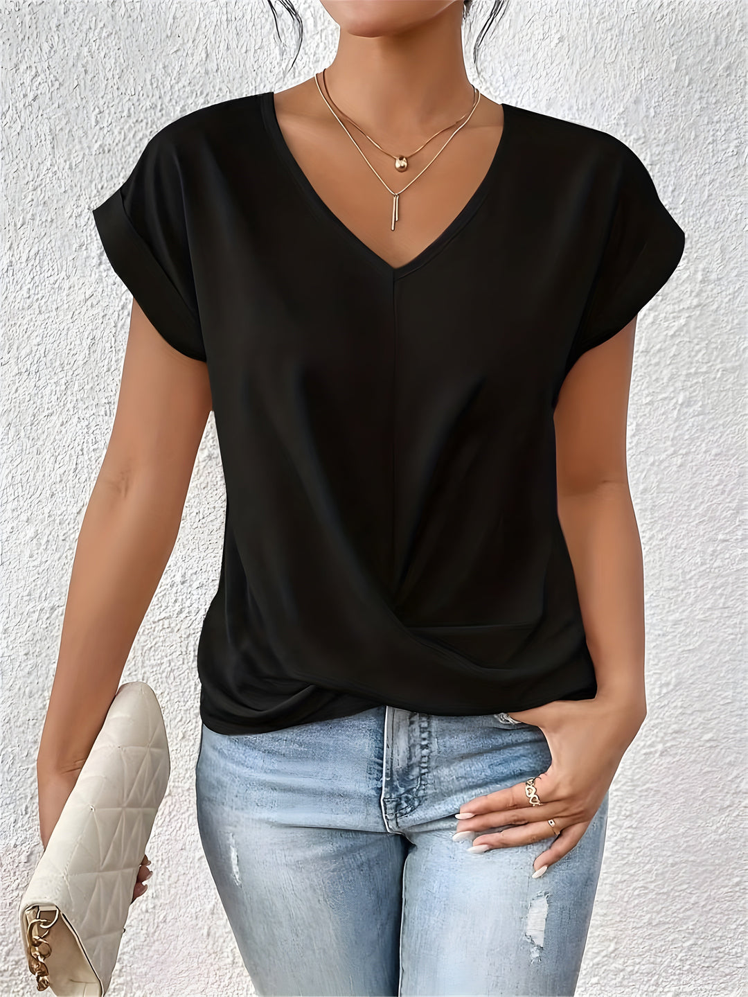 Valeria™ V-Ausschnitt Shirt mit Spitzenakzent