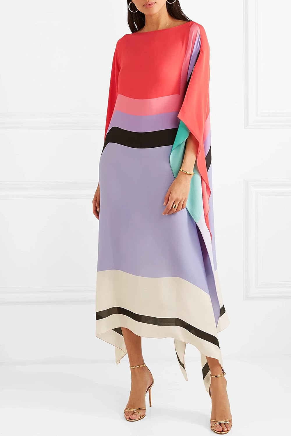 Shraddha - Gestreiftes Patchwork Kleid Mit Druck