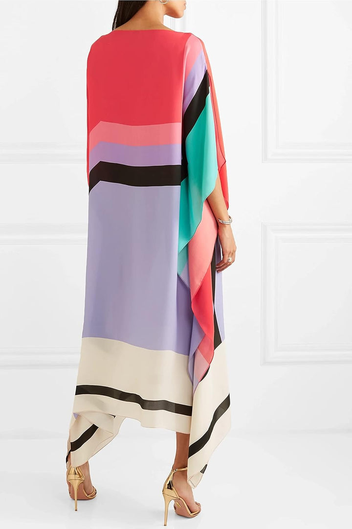 Shraddha - Gestreiftes Patchwork Kleid Mit Druck