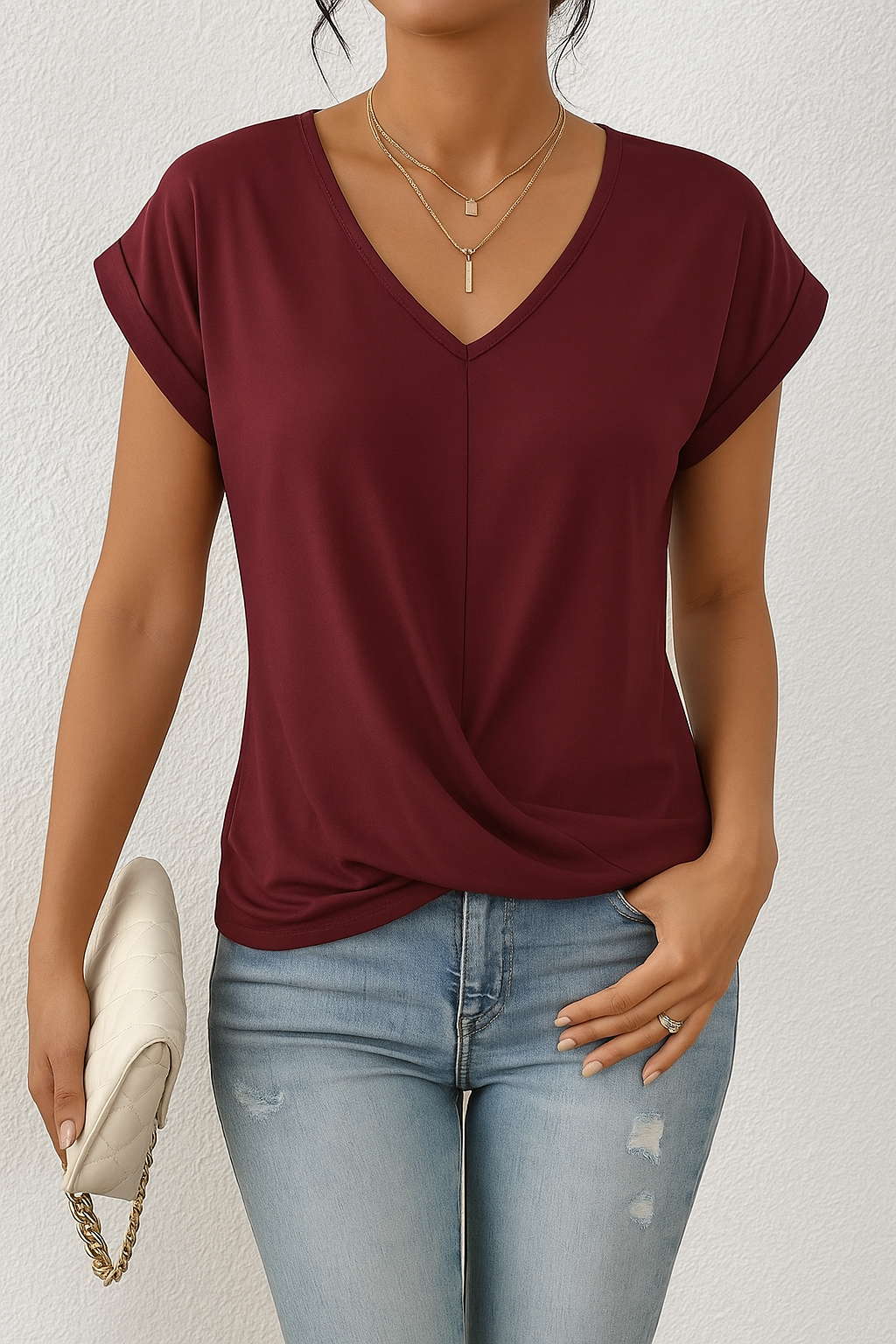 Valeria™ V-Ausschnitt Shirt mit Spitzenakzent