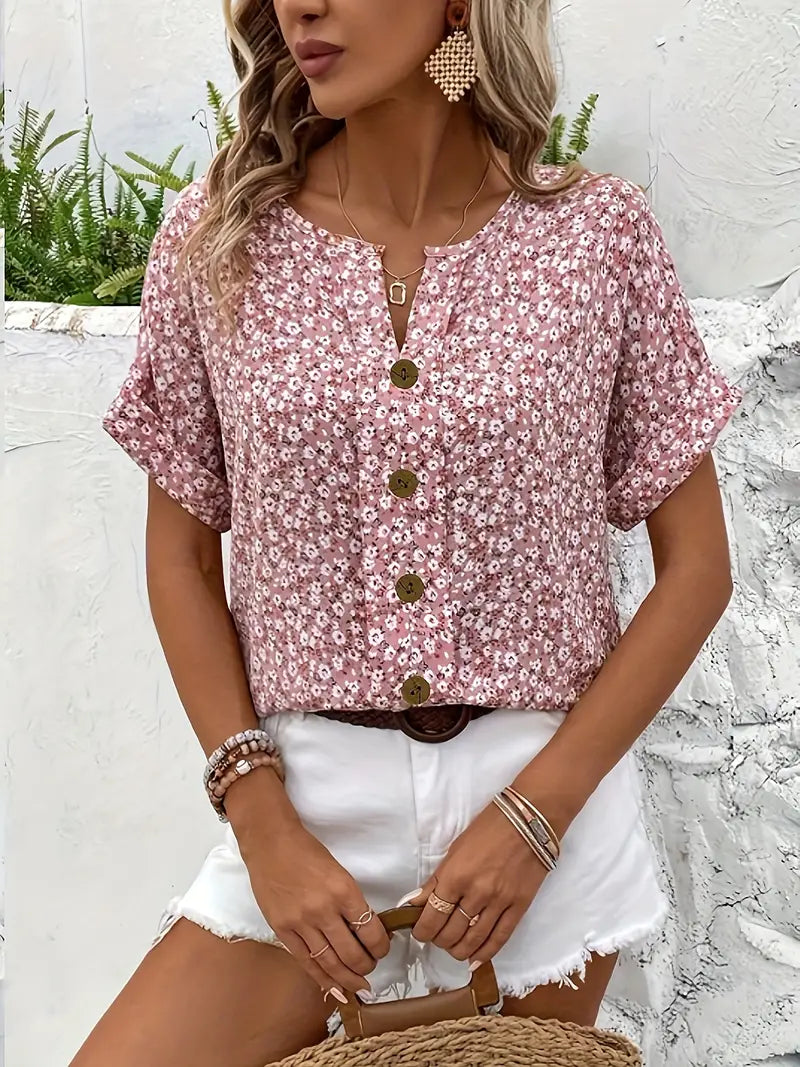 Cindy™ | Bluse mit floralem Druck und abgestepptem Kragen