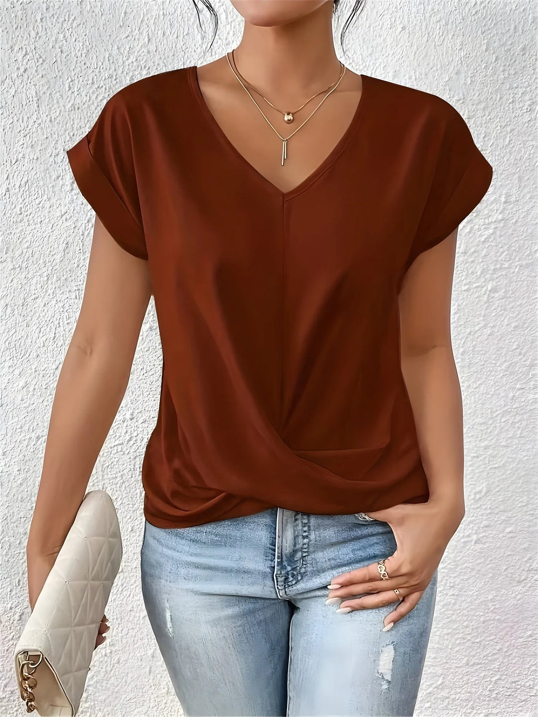 Valeria™ V-Ausschnitt Shirt mit Spitzenakzent