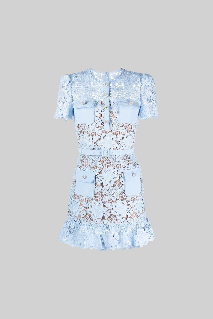 Narella - Kurzes Ärmeldes Kleid mit Stickerei und Blumenmuster