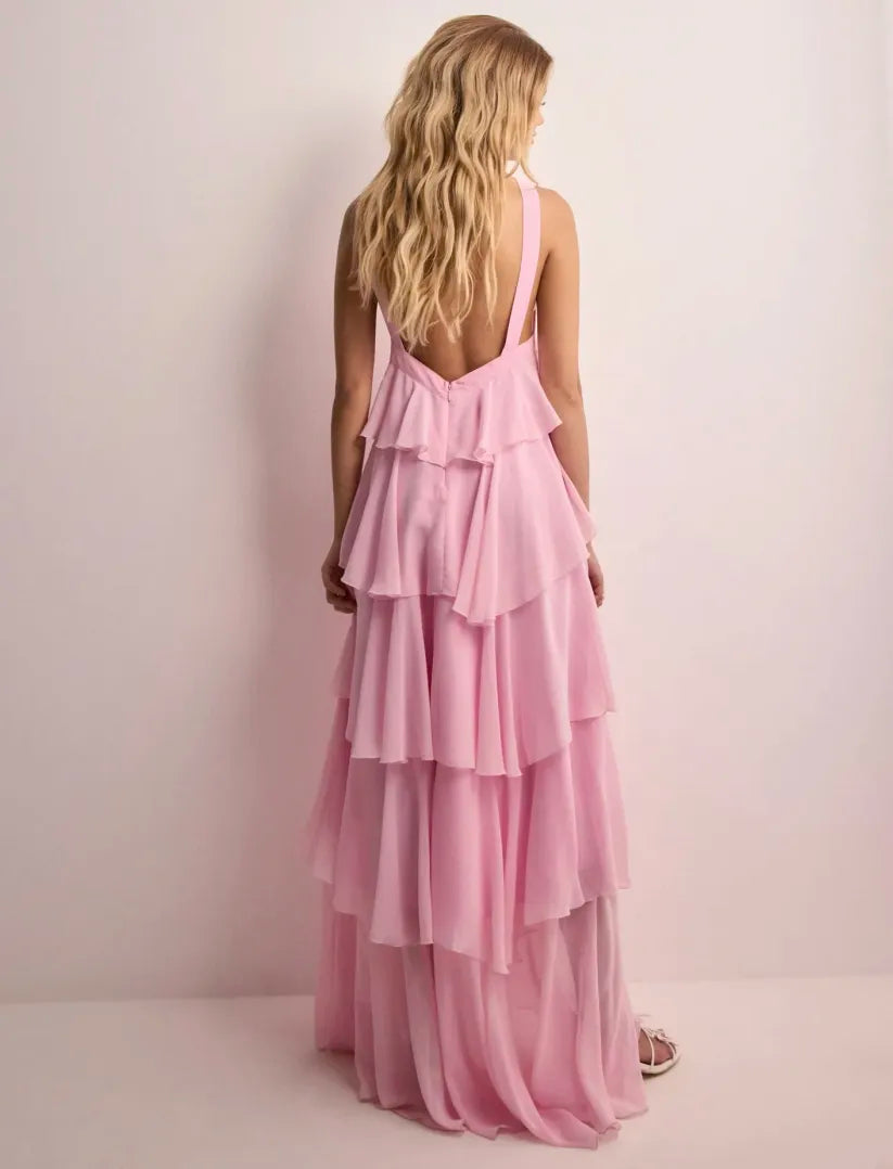 Roux - Rüschensooßes Rückenfreies Maxikleid