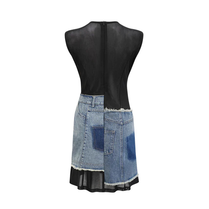 Lana- Denim Patchwork ärmelloses Kleid