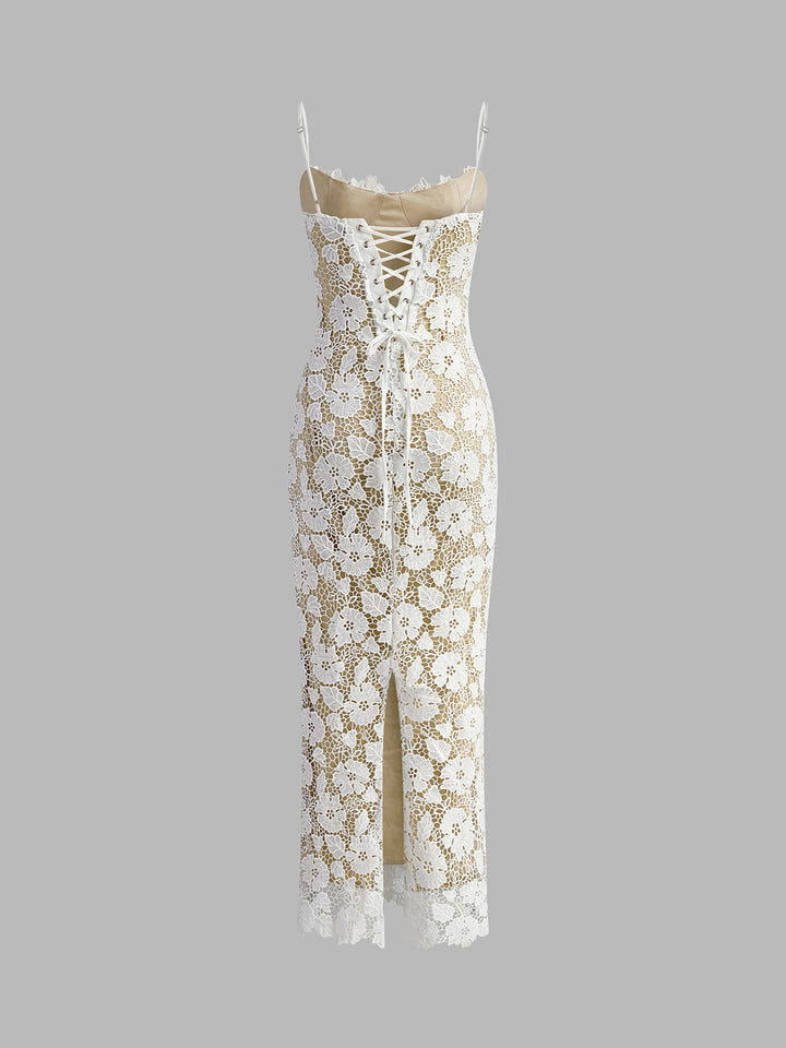 Semi-transparent Doppel-Lagen Spitzen-Cami-Kleid
