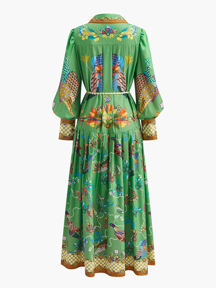 Boho Langärmliges Knopf Blütenkleid