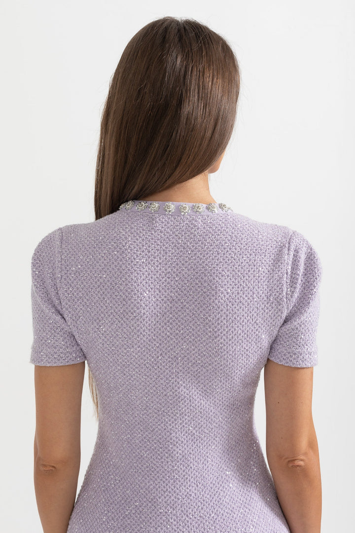Sania- Texturiertes Minimodekleid mit Fronttaschen - Lila
