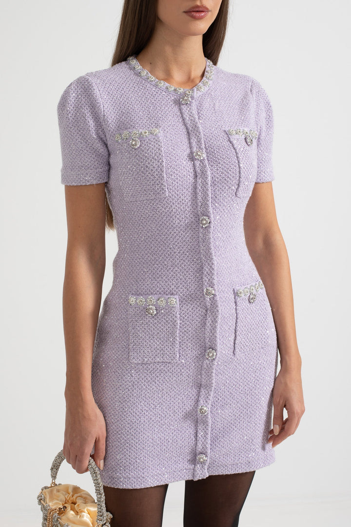 Sania- Texturiertes Minimodekleid mit Fronttaschen - Lila