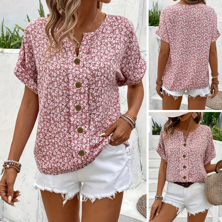 Cindy™ | Bluse mit floralem Druck und abgestepptem Kragen
