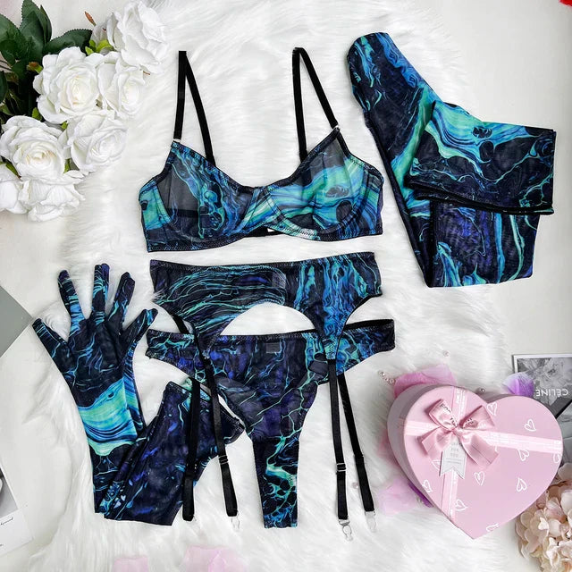 Serena | 5-teilige Batik-Lingerie-Set