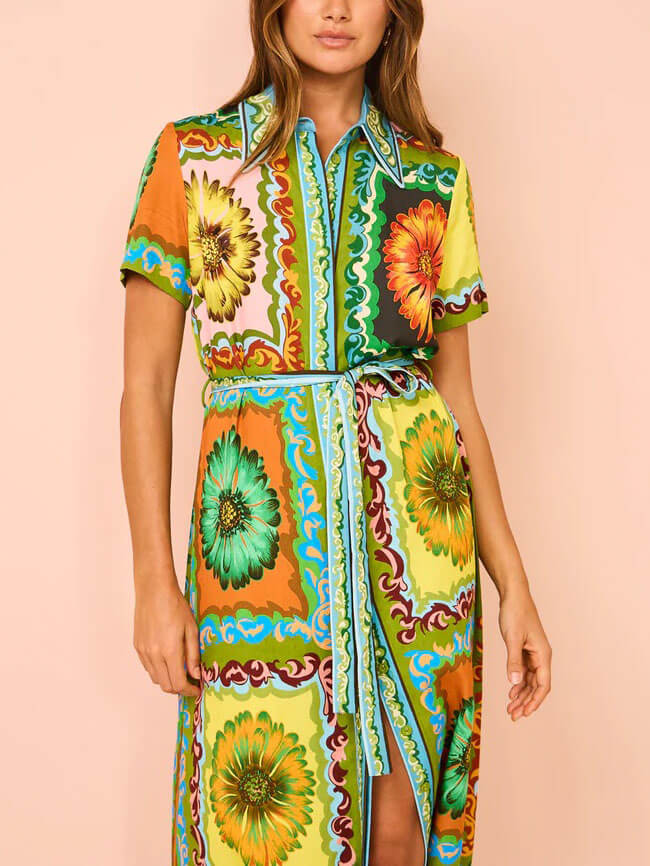Ismella - Besonderes Midikleid mit Sonnenblumenprint