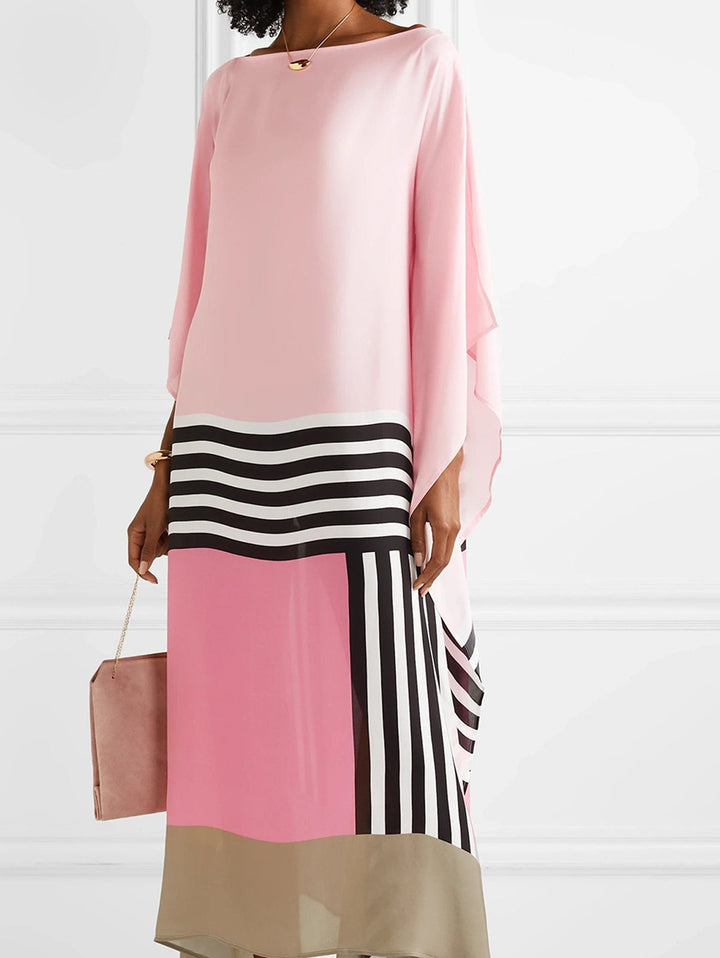 Shraddha - Gestreiftes Patchwork Kleid Mit Druck