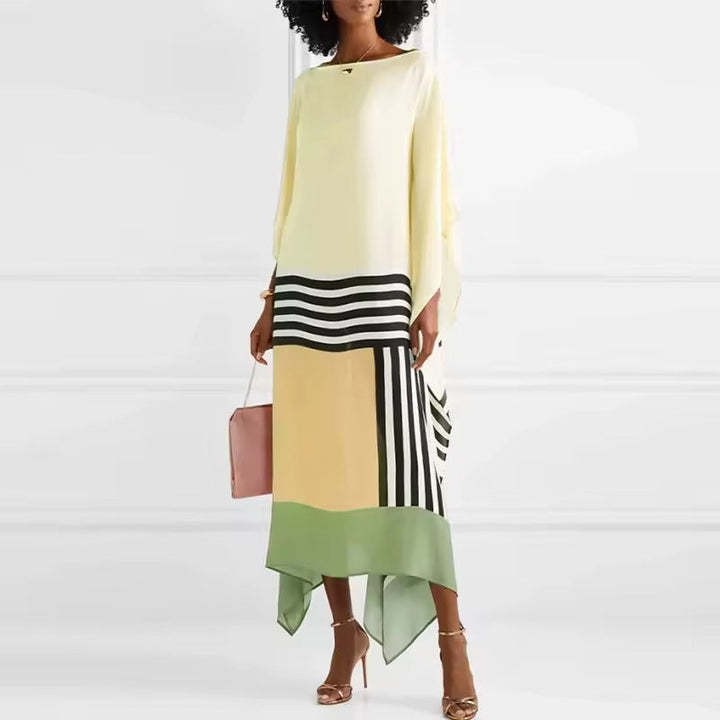 Shraddha - Gestreiftes Patchwork Kleid Mit Druck