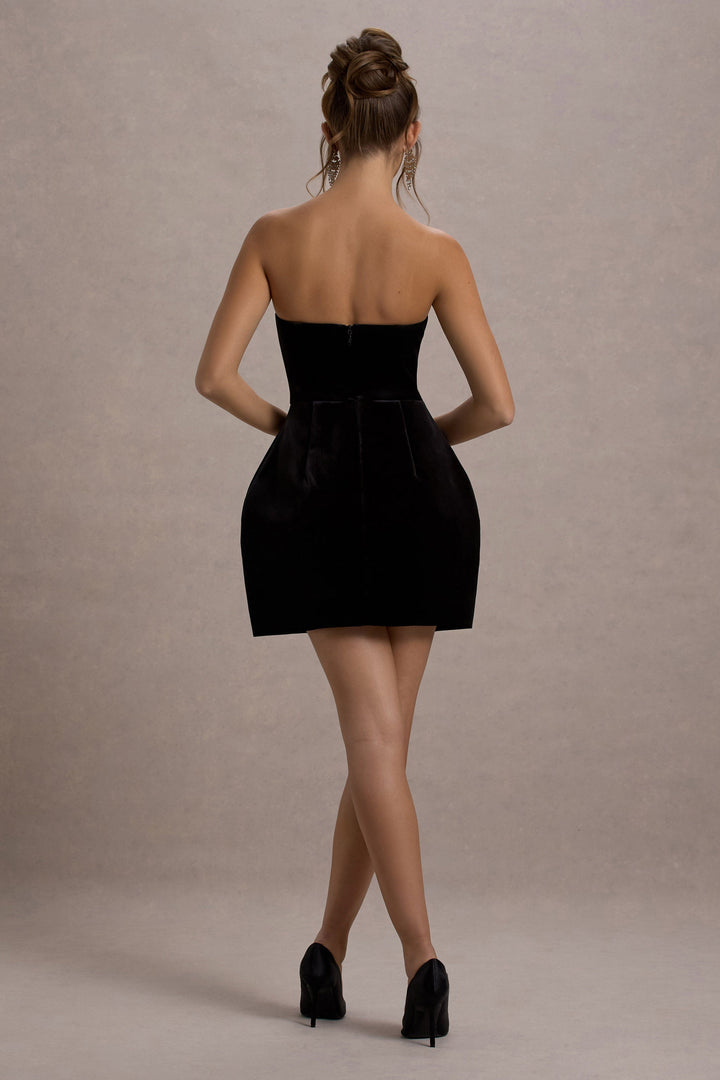 Naia | Schwarzes Samt Verziertes Bandeau-Minikleid