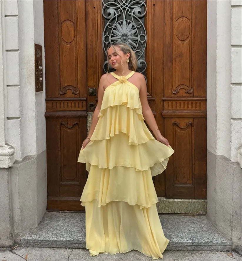 Roux - Rüschensooßes Rückenfreies Maxikleid