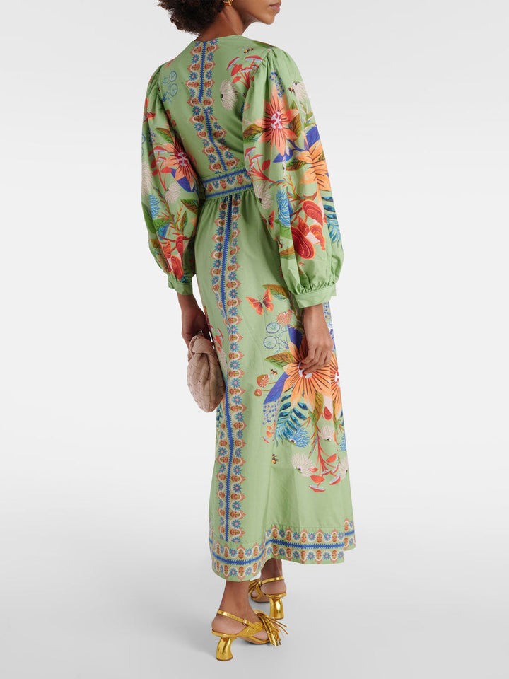 Anelie - Zierliches Blumen-Midi-Kleid mit V-Ausschnitt und einfacher Knopfleiste
