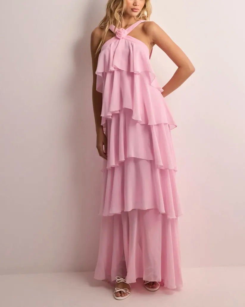 Roux - Rüschensooßes Rückenfreies Maxikleid