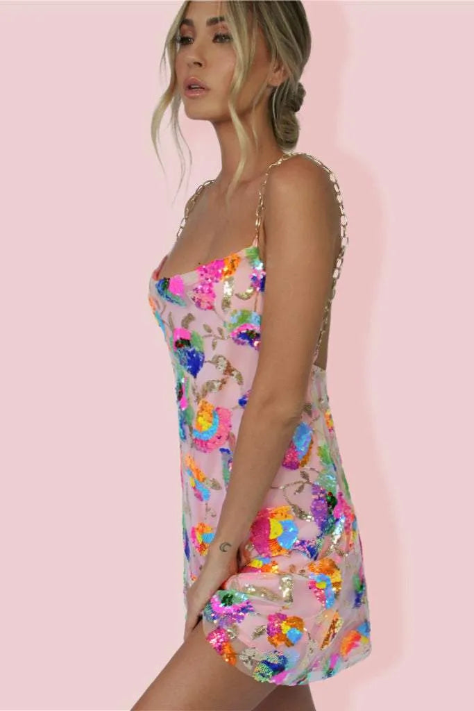 Kaelani - Paillettenkleid mit lackiertem Rückenausschnitt