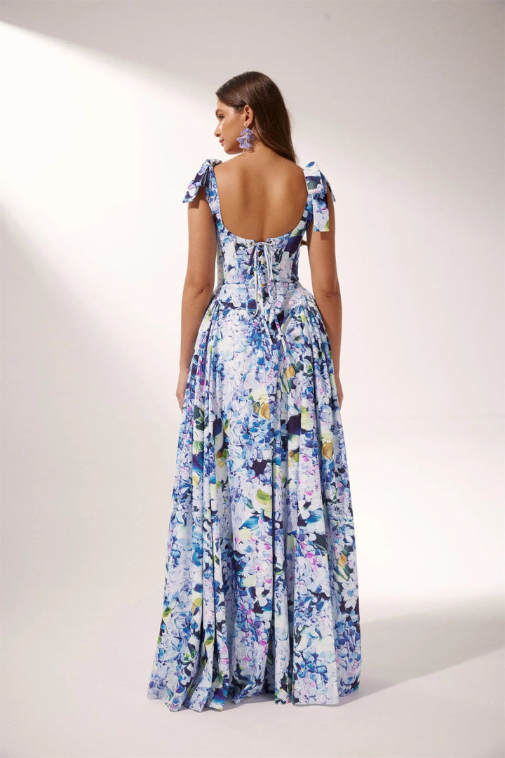 Kacey – Maxikleid mit Trägern und Hortensien-Print