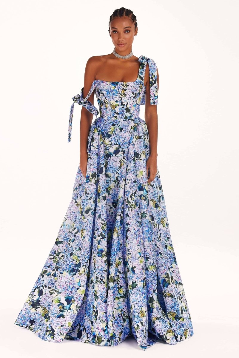 Kacey – Maxikleid mit Trägern und Hortensien-Print