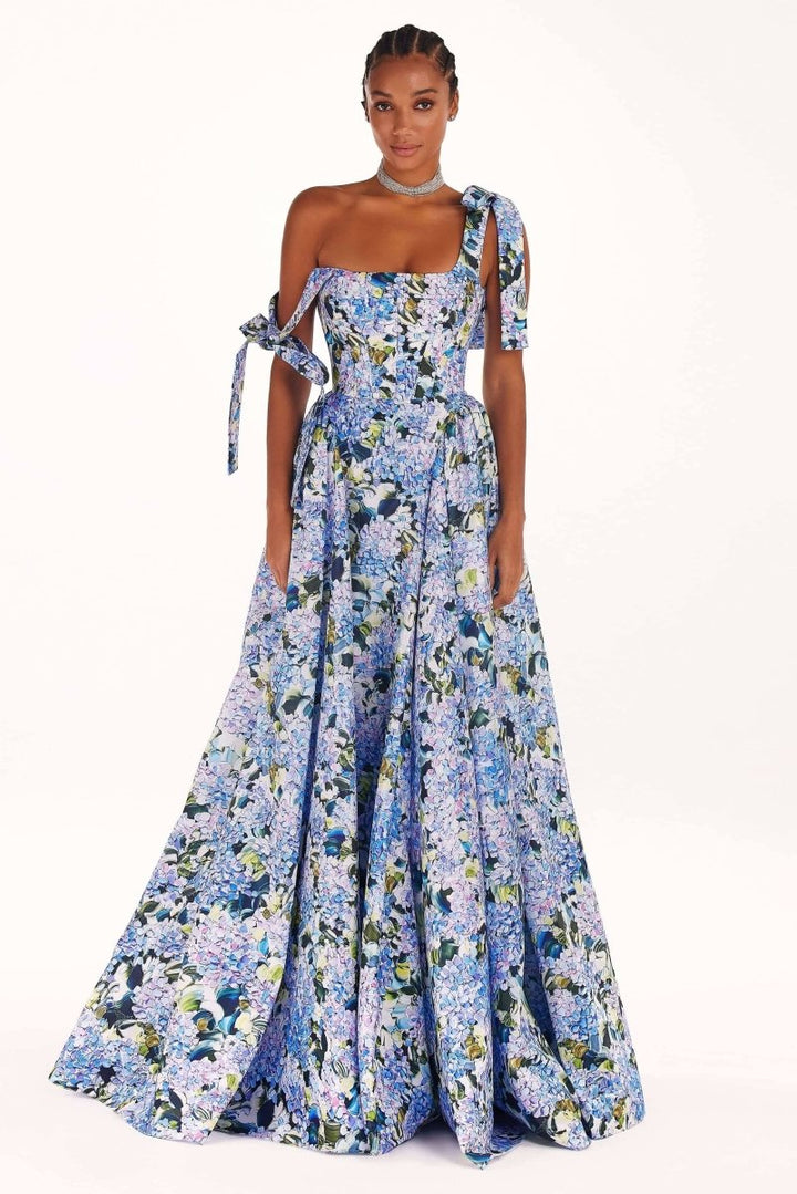 Kacey – Maxikleid mit Trägern und Hortensien-Print