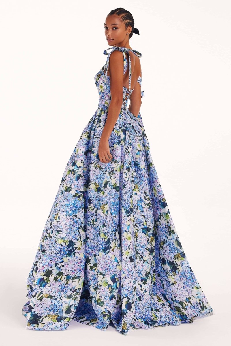 Kacey – Maxikleid mit Trägern und Hortensien-Print