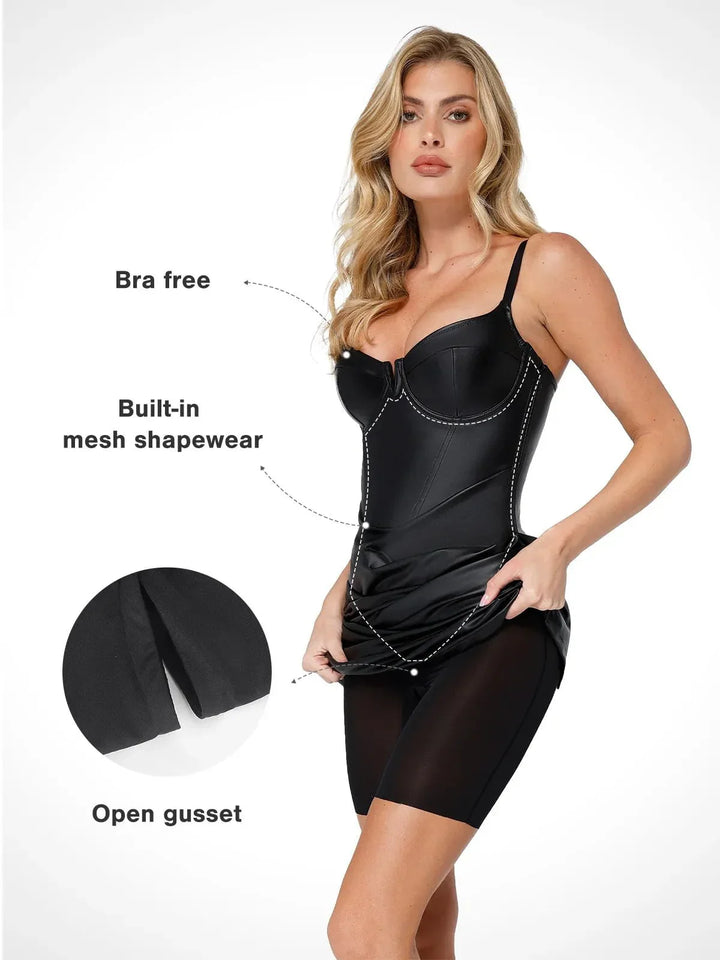 Shapewear Faux-Leder Sanduhr-Corsagen-Midi-Kleid