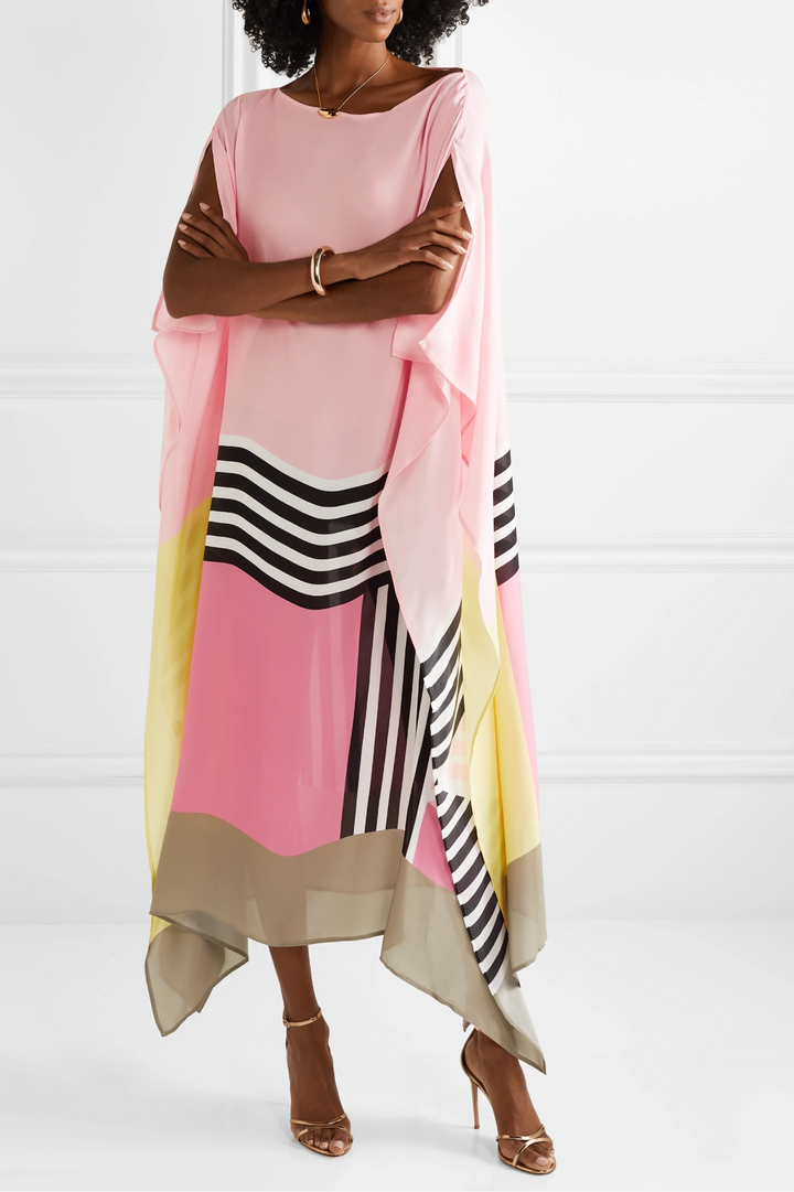 Shraddha - Gestreiftes Patchwork Kleid Mit Druck